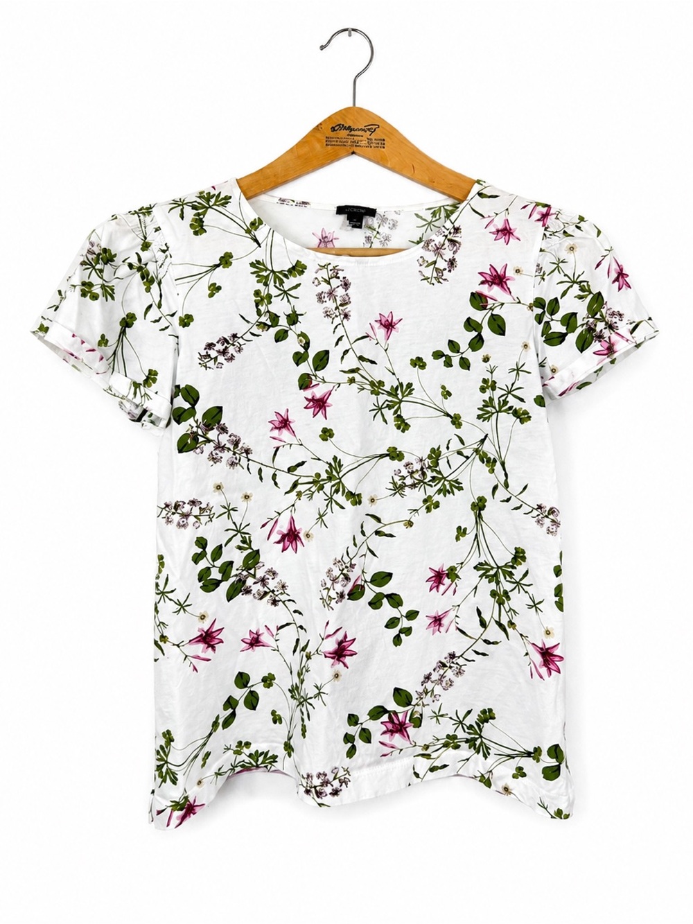 Ann Taylor 100% Cotton Casual White Floral Short Sleeve Top Tee Size S
